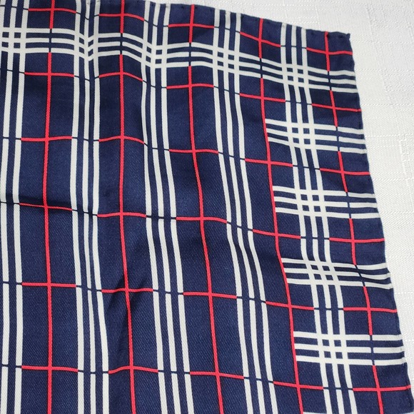 Burberry Silk Scarf Navy Blue Plaid Pattern Silk Sanyo Shokai Japan - Picture 6 of 11